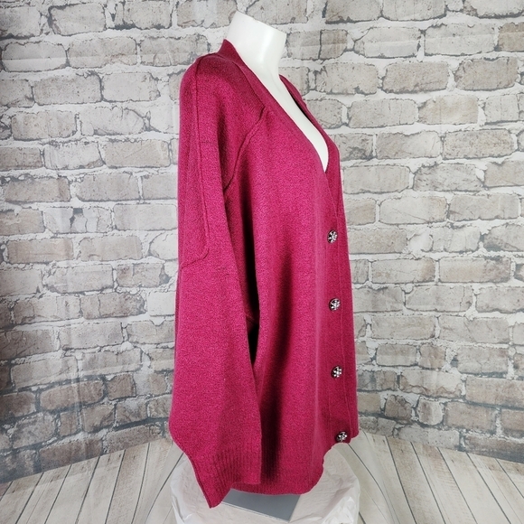 Penningtons Hot Pink Slub Cardigan Jewel Buttons Size  4X New - Picture 6 of 14